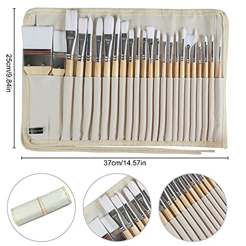 Paint Brushes Set of 24 Pieces Wooden Handles Brushes with Canvas ...