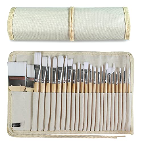 Paint Brushes Set of 24 Pieces Wooden Handles Brushes with Canvas ...