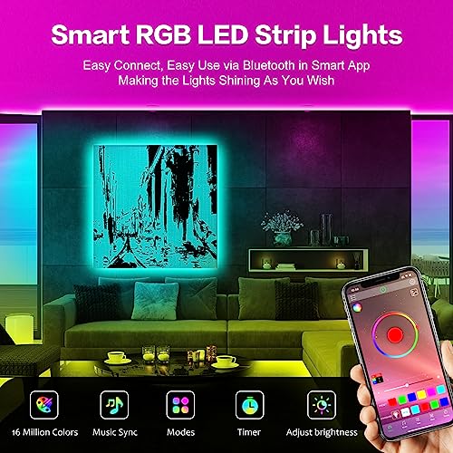 KEXU LED Strip Lights 50ft Led Lights for Bedroom Music Sync RGB C...