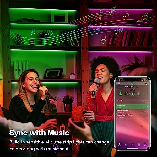 KEXU LED Strip Lights 50ft Led Lights for Bedroom Music Sync RGB C...