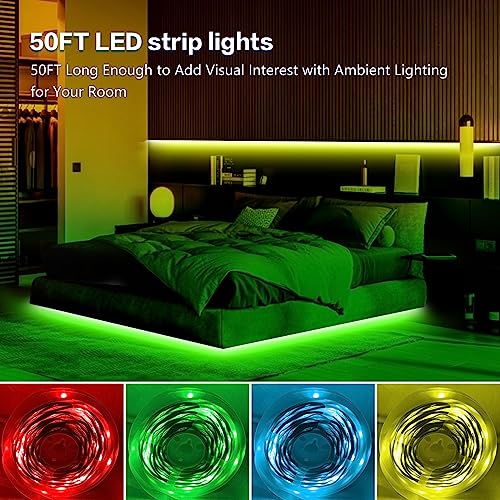 KEXU LED Strip Lights 50ft Led Lights for Bedroom Music Sync RGB C...