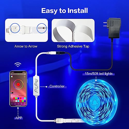 KEXU LED Strip Lights 50ft Led Lights for Bedroom Music Sync RGB C...