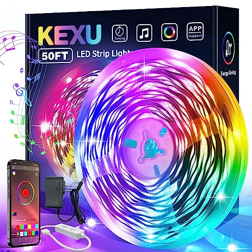 KEXU LED Strip Lights 50ft Led Lights for Bedroom Music Sync RGB C...