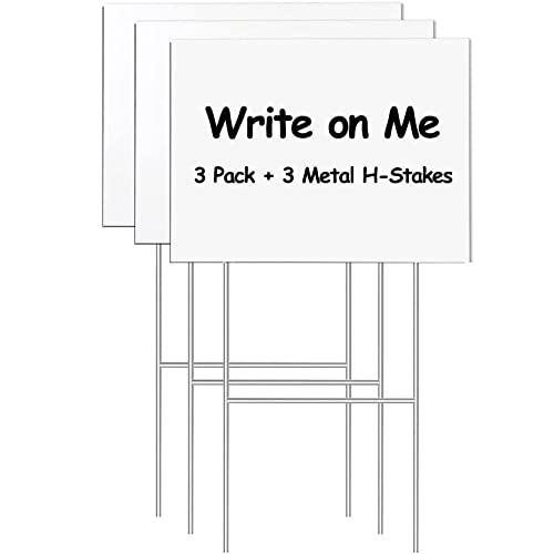 Kichwit 3 Pack Blank Yard Signs with Stakes, 15.8 x 11.8 Inches, W...