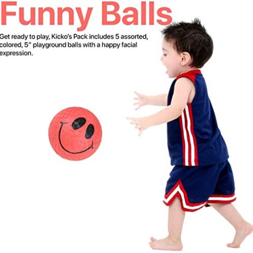 Kicko Smile Face Ball - 5 Pack - Colored Playground Balls with Smi...