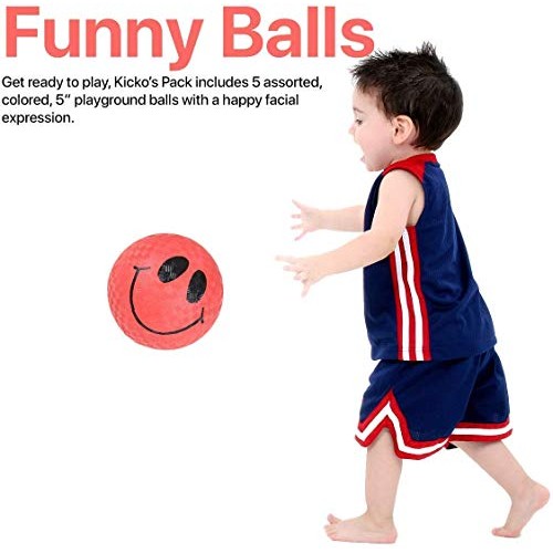 Kicko Smile Face Ball - 5 Pack - Colored Playground Balls with Smi...