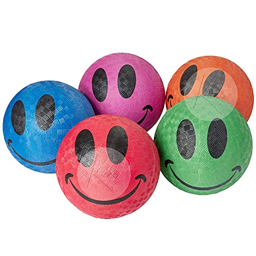 Kicko Smile Face Ball - 5 Pack - Colored Playground Balls with Smi...