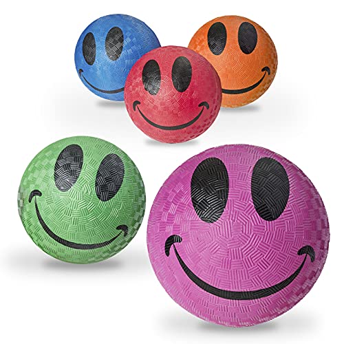 Kicko Smile Face Ball - 5 Pack - Colored Playground Balls with Smi...