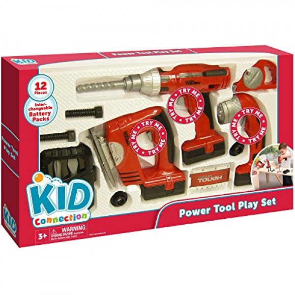 Power Tool Play Set of 12 Pieces: Electric Drill, Jig Saw, Flashli...