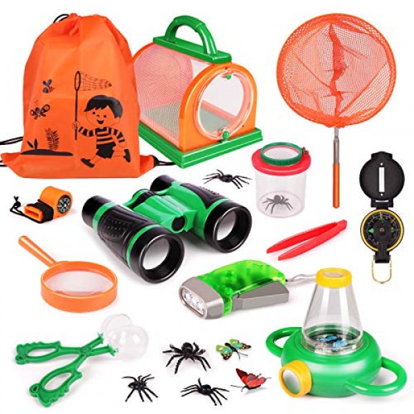 Bug Catcher Kit with Binoculars Flashlight Compass, Outdoor Explorer Kit 