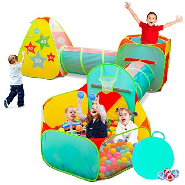 Children’s 5pc Pop Up Play Tent with Ball Pit & Crawl Tunnel – Pre...
