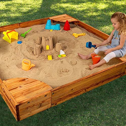 KidKraft Wooden Backyard Sandbox with Built-in Corner Seating and ...