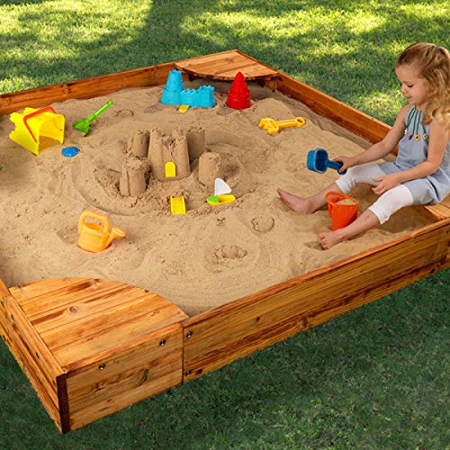 KidKraft Wooden Backyard Sandbox with Built-in Corner Seating and ...