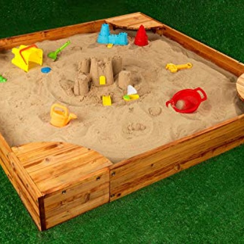 KidKraft Wooden Backyard Sandbox with Built-in Corner Seating and ...