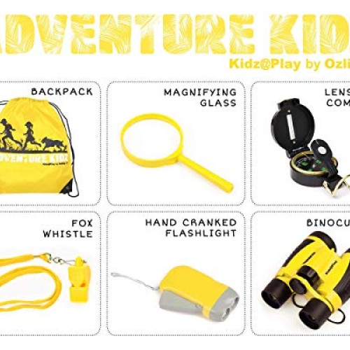 Adventure Kidz Outdoor Exploration Kit, Yellow Backpack, Binocular...
