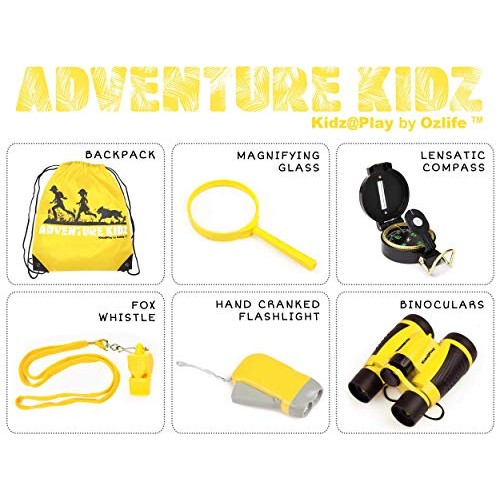 Adventure Kidz Outdoor Exploration Kit, Yellow Backpack, Binocular...