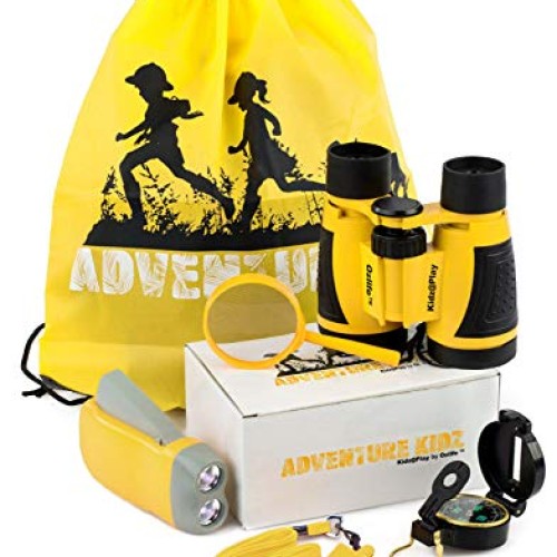 Adventure Kidz Outdoor Exploration Kit, Yellow Backpack, Binocular...
