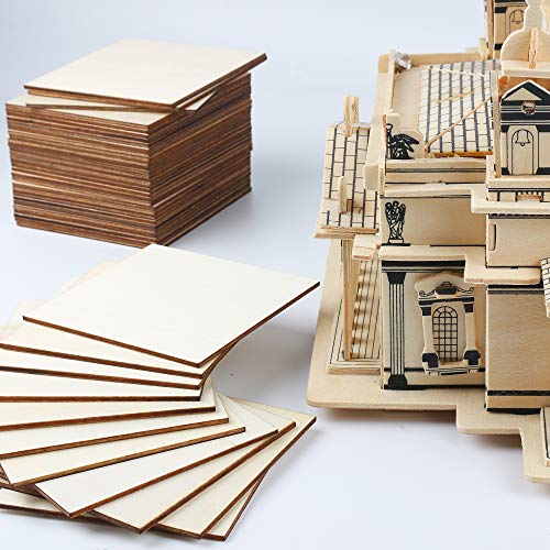 50Pcs Unfinished Wood Pieces 4x4 Inch Square Blank Wooden,Wooden C...