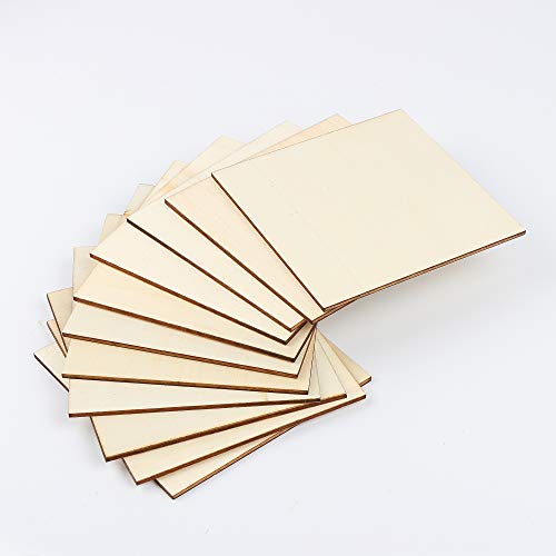 50Pcs Unfinished Wood Pieces 4x4 Inch Square Blank Wooden,Wooden C...