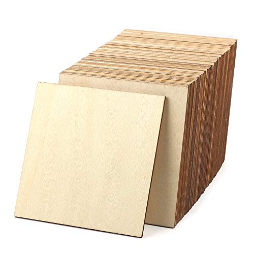 50Pcs Unfinished Wood Pieces 4x4 Inch Square Blank Wooden,Wooden C...