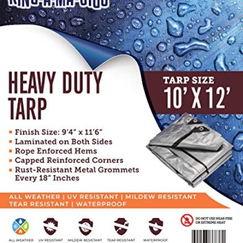 10x12 Heavy Duty Tarp, Waterproof Plastic Poly 10 Mil Thick Tarpau...