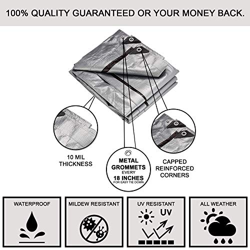 10x12 Heavy Duty Tarp, Waterproof Plastic Poly 10 Mil Thick Tarpau...