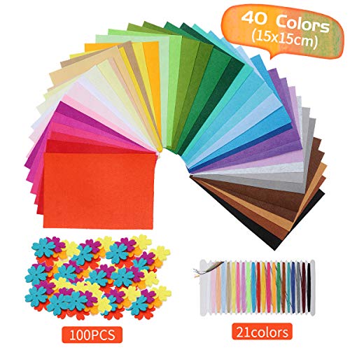 Felt Fabric Sheet 40Pcs Craft Felt Assorted Colors with 21Pcs Colo...