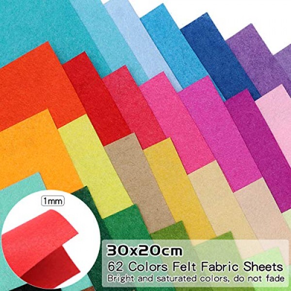 king do way Felt Fabric Sheet 62Pcs Assorted Color Felt Fabric, Se...