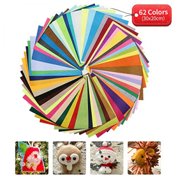 king do way Felt Fabric Sheet 62Pcs Assorted Color Felt Fabric, Se...