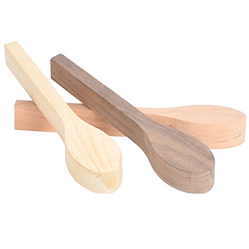 3Pcs Wood Carving Spoon Blank Unfinished Wooden Craft Whittling Ki...