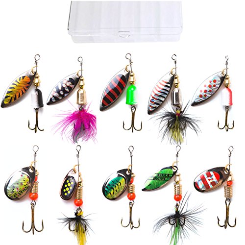 kingforest 10pcs Fishing Lures Spinnerbait for Bass Trout Salmon W...