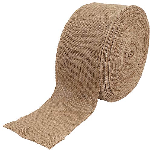 4 Inch Wide 54 Yards Burlap Ribbon, Natural Jute Fabric Ribbon Cra...
