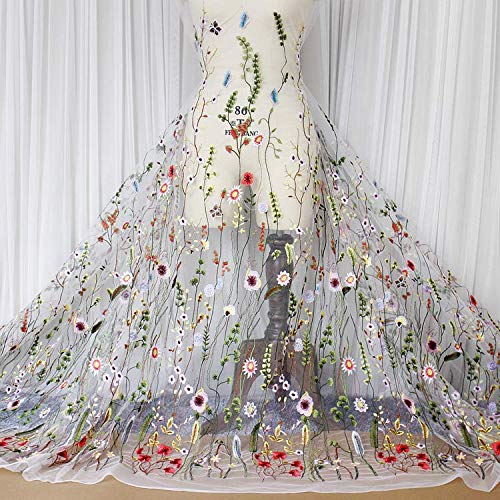 51 Width Exquisite Floral Flower Embroidery Mesh Lace Fabric Sewi...