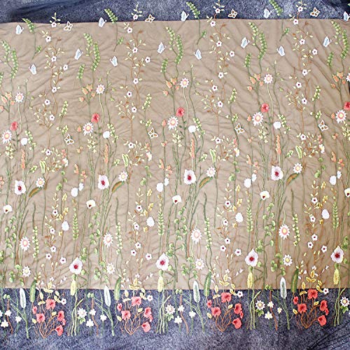 51 Width Exquisite Floral Flower Embroidery Mesh Lace Fabric Sewi...