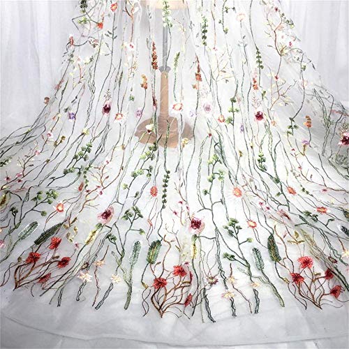 51 Width Exquisite Floral Flower Embroidery Mesh Lace Fabric Sewi...