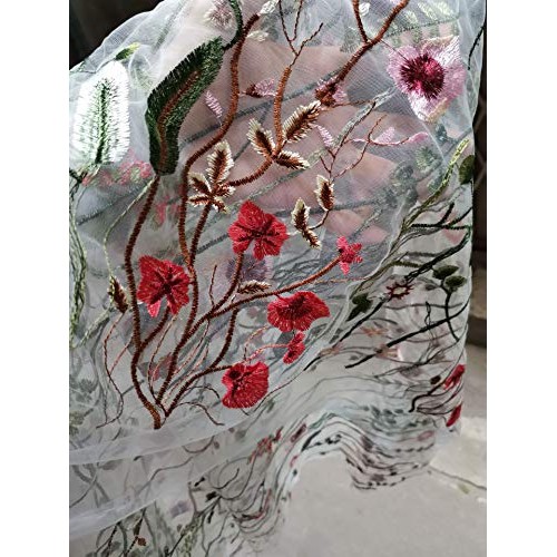 51 Width Exquisite Floral Flower Embroidery Mesh Lace Fabric Sewi...