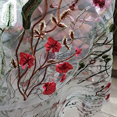 51 Width Exquisite Floral Flower Embroidery Mesh Lace Fabric Sewi...