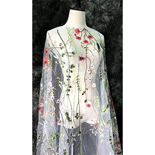 51 Width Exquisite Floral Flower Embroidery Mesh Lace Fabric Sewi...