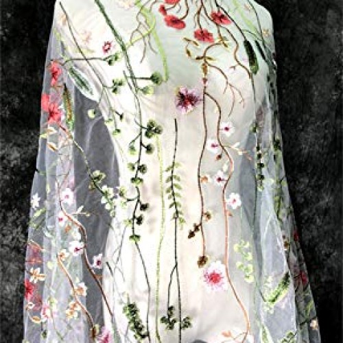 51 Width Exquisite Floral Flower Embroidery Mesh Lace Fabric Sewi...