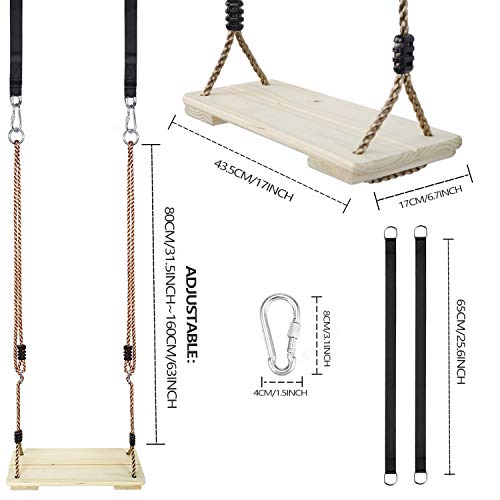 KINSPORY Hanging Wooden Swing Seat with 2pc Connecting Tree Straps...