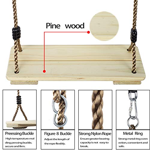 KINSPORY Hanging Wooden Swing Seat with 2pc Connecting Tree Straps...