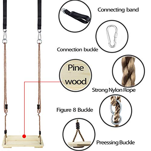 KINSPORY Hanging Wooden Swing Seat with 2pc Connecting Tree Straps...