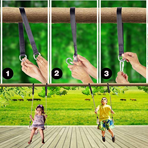 KINSPORY Hanging Wooden Swing Seat with 2pc Connecting Tree Straps...