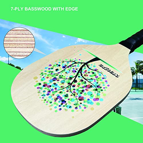 Pickleball Paddles,Wood Pickle Ball Paddles Set of 4 Paddles, 7-pl...