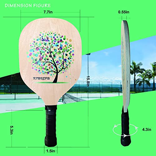 Pickleball Paddles,Wood Pickle Ball Paddles Set of 4 Paddles, 7-pl...