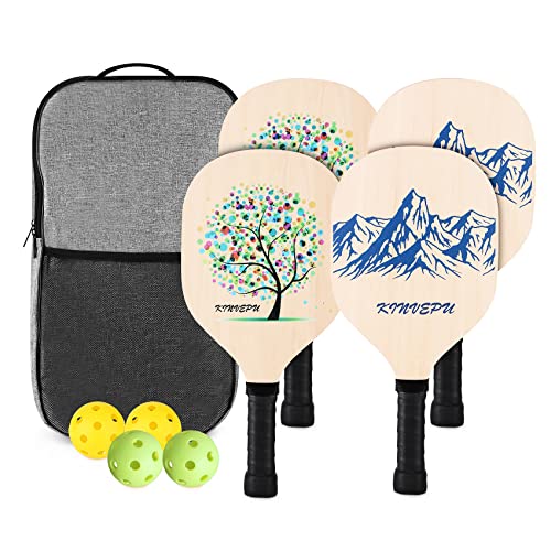 Pickleball Paddles,Wood Pickle Ball Paddles Set of 4 Paddles, 7-pl...