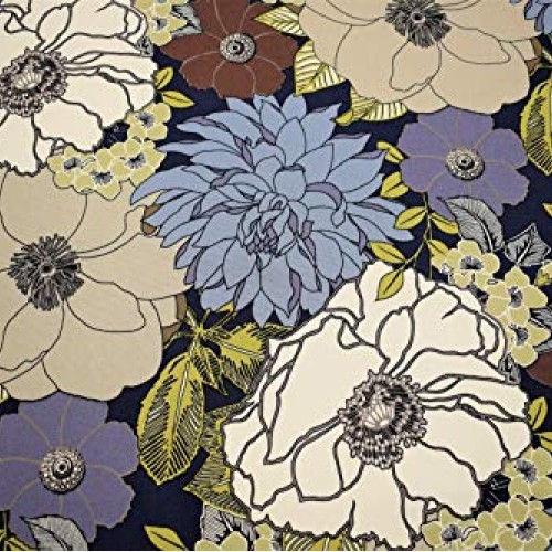 by The Yard- 100% Cotton Canvas Duck Blue Floral Tropical Upholste...