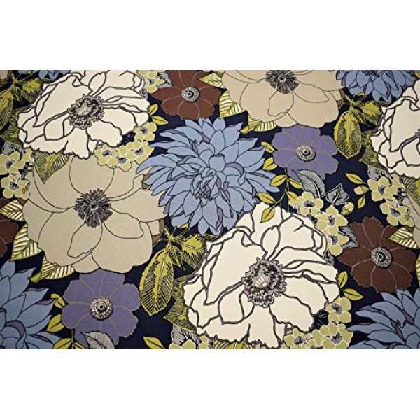 by The Yard- 100% Cotton Canvas Duck Blue Floral Tropical Upholste...
