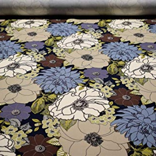 by The Yard- 100% Cotton Canvas Duck Blue Floral Tropical Upholste...