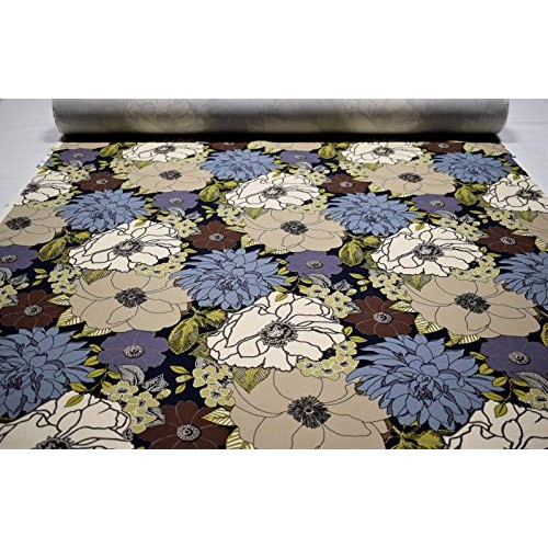 by The Yard- 100% Cotton Canvas Duck Blue Floral Tropical Upholste...
